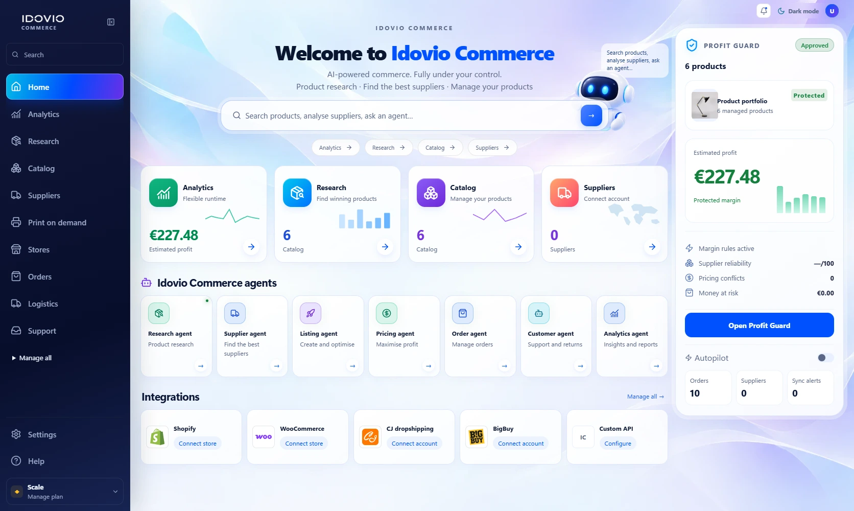 Idovio Commerce dashboard