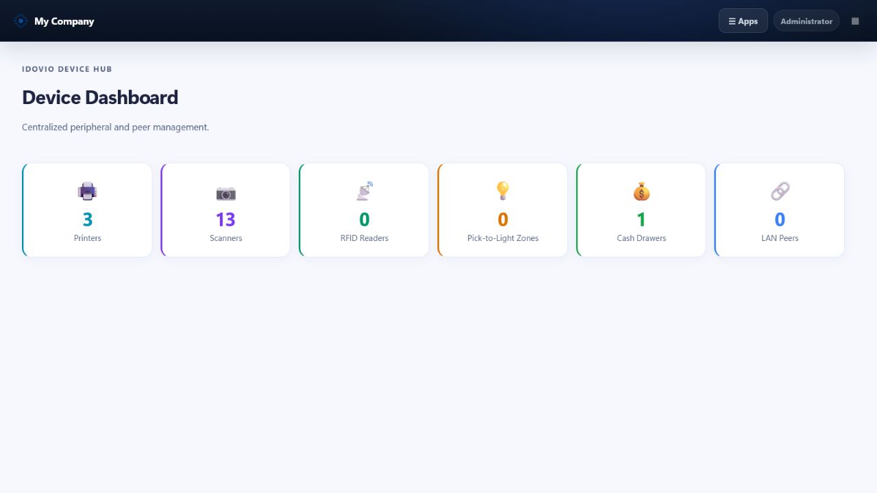 Captura real de la aplicación: Idovio Device Hub